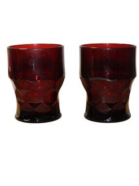 Vtg Anchor Hocking Georgian Ruby Red Glass Tumblers Honeycomb Design Set Of 2